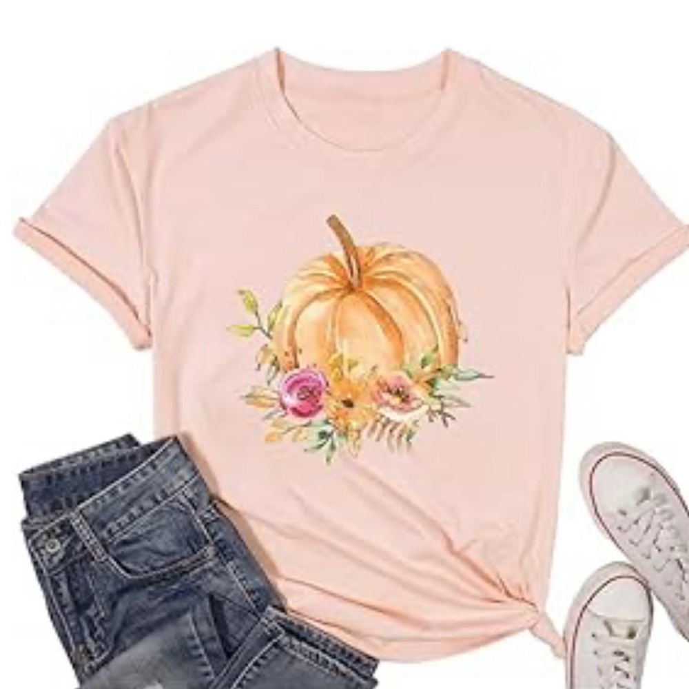 Floral Pumpkin fall Graphic Tee‎ in Pink large